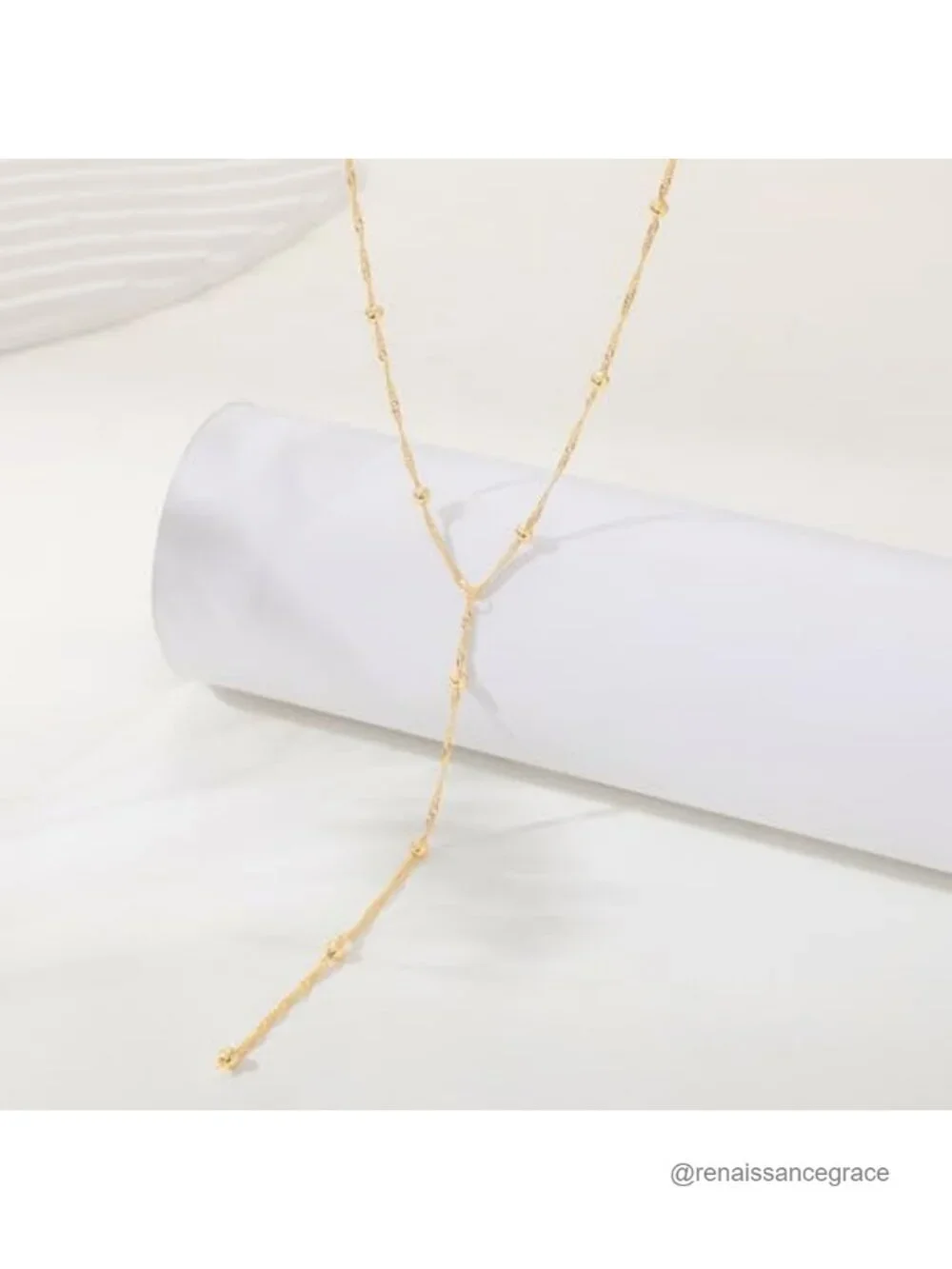 Layered Y Necklace Dainty Long Lariat 14K Gold Plated Brass